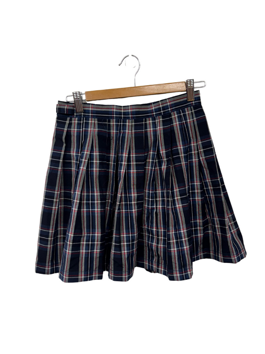 Dark Blue, White & Red Check Pleated Mini Skirt