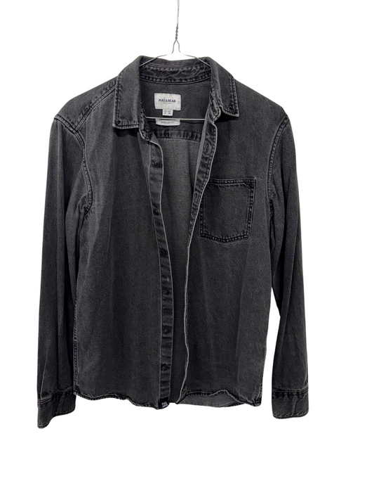 Black Washed Long Sleeve Denim Button Up Shirt