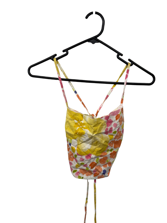 White, Yellow & Pink Floral Print Thin Strap Top