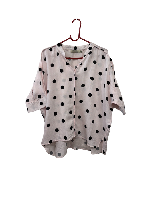Pink & Black Polka Dot Half Sleeve Blouse