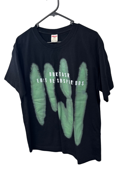 Black Short Sleeve Shirt with Green and White Graphic