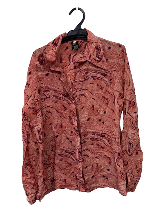 Vintage Pink Long Sleeve Fitted Button Up Swirl Print Top