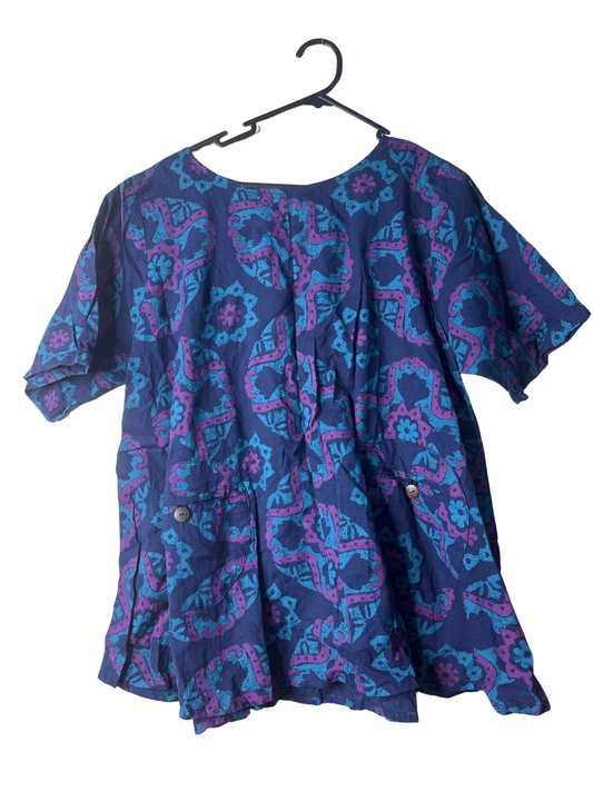 Dark Blue, Pink, Green Short Sleeve Top