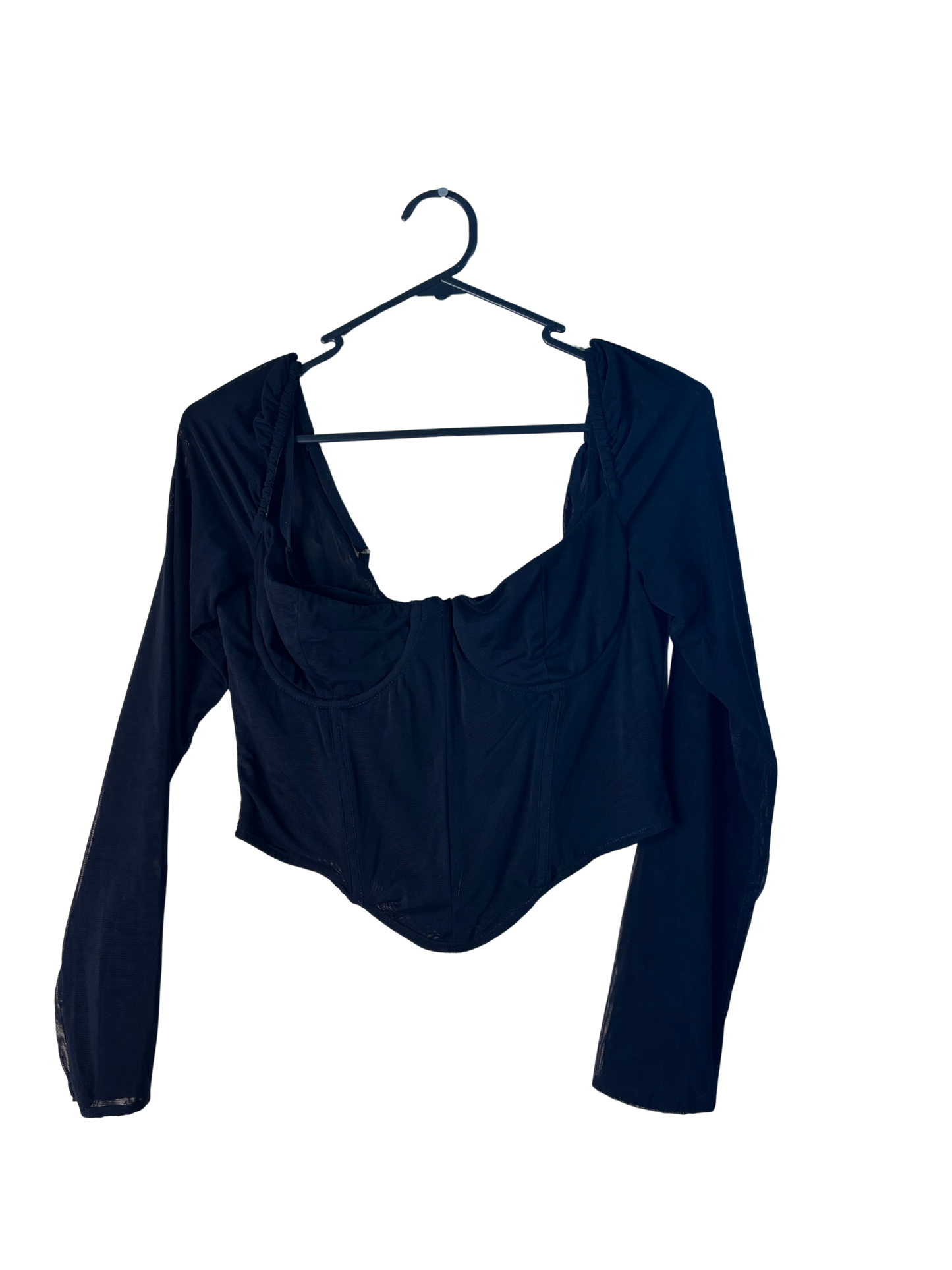 Black Sheer Mesh Long Sleeve Crop Corset Top