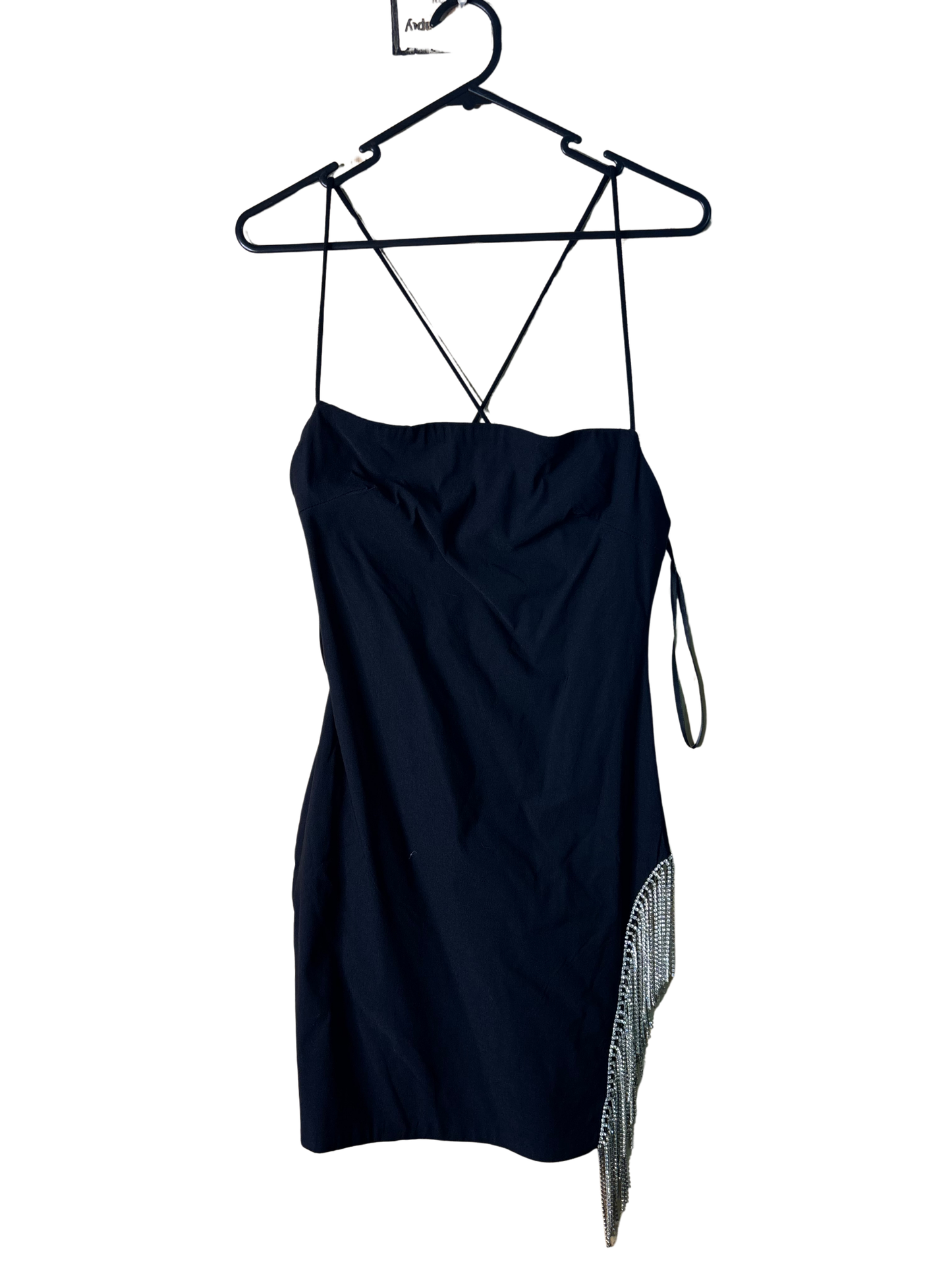 NWT Black Strappy Crossback Mini Dress with Diamante Thigh Cutout