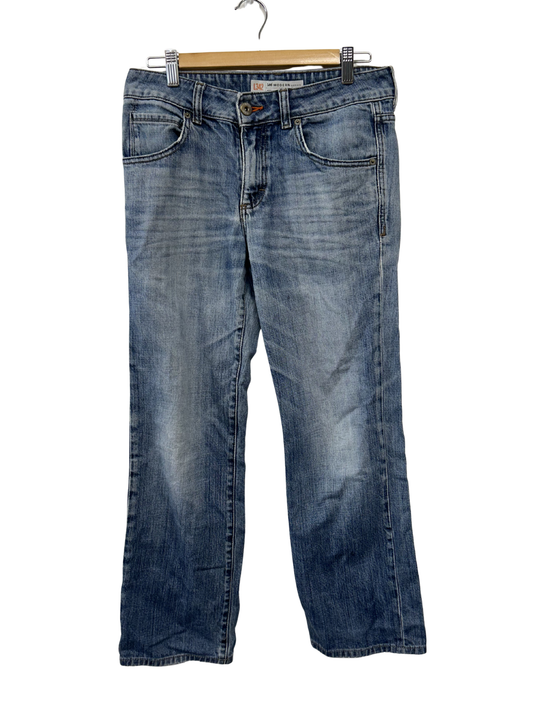 Light Blue Washed Denim Straight Leg Mid Rise Jeans