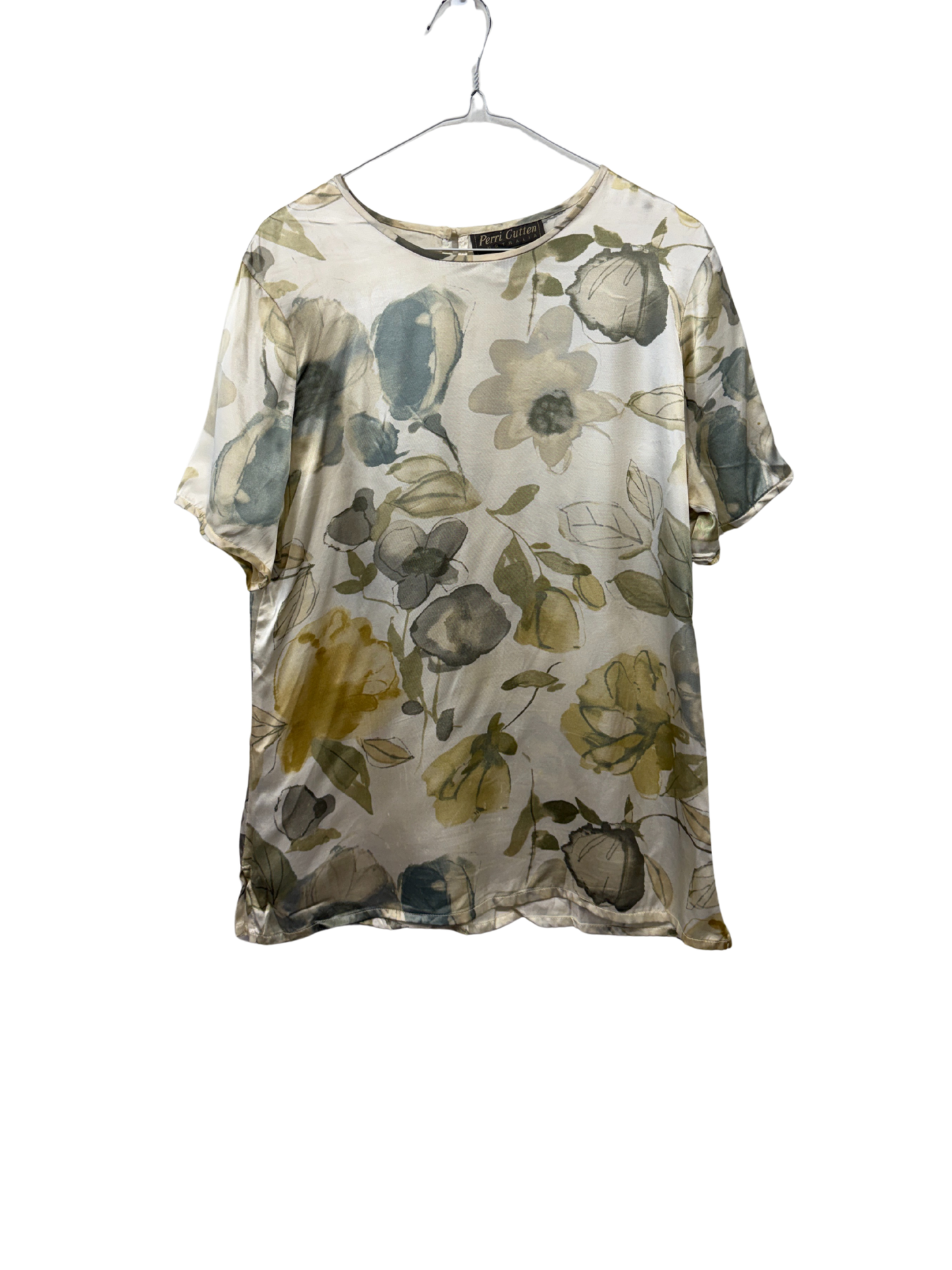 Vintage Cream & Green Floral Print Short Sleeve Shirt