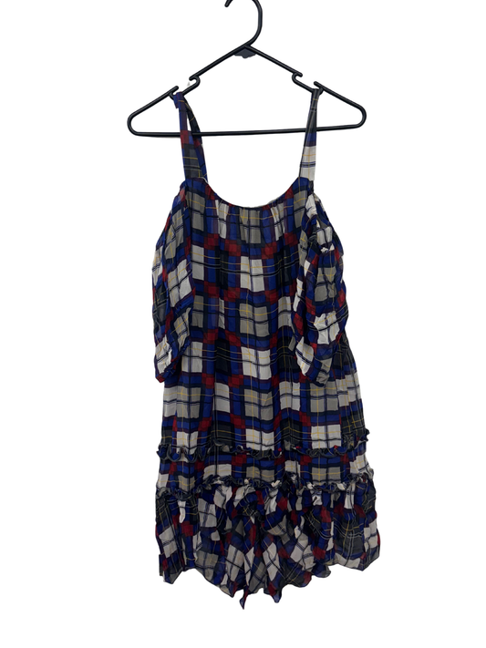 Blue, Black, White Check Cold Shoulder SHort Dress