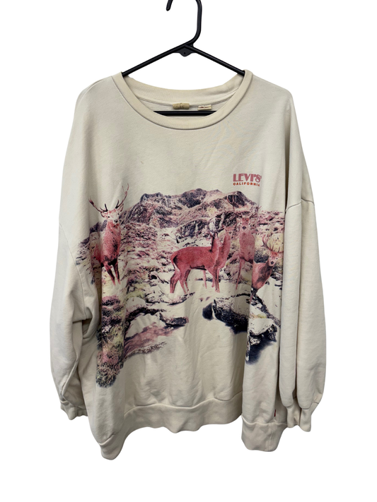 Cream Oversized Sweater with Distressed Deer Logo