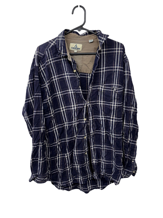 Vintage Dark Blue & White Check Long Sleeve Button Up Shirt