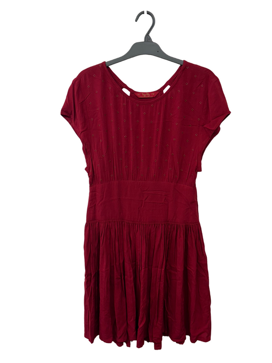 Red Cap Sleeve Dress with Back Cutouts and Embellishments
