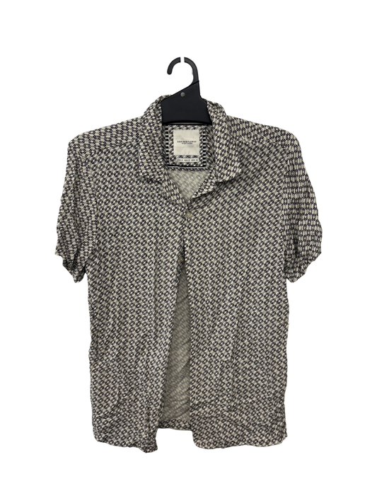 Black & White Print Short Sleeve Button Up Shirt