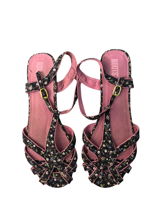 Black & Multicolour Floral Print Sandal