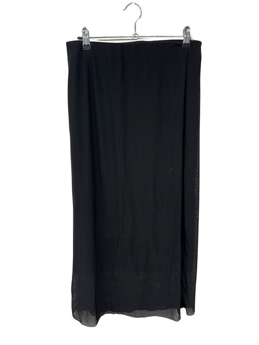 Black Mesh Elastic Waist Midi Skirt