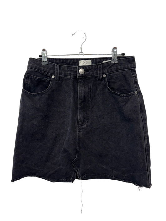 Black Denim Raw Hem Skirt
