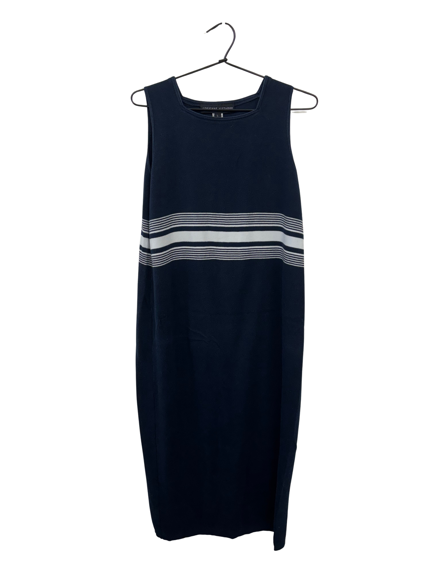 Navy & White Striped Sleeveless Midi Dress