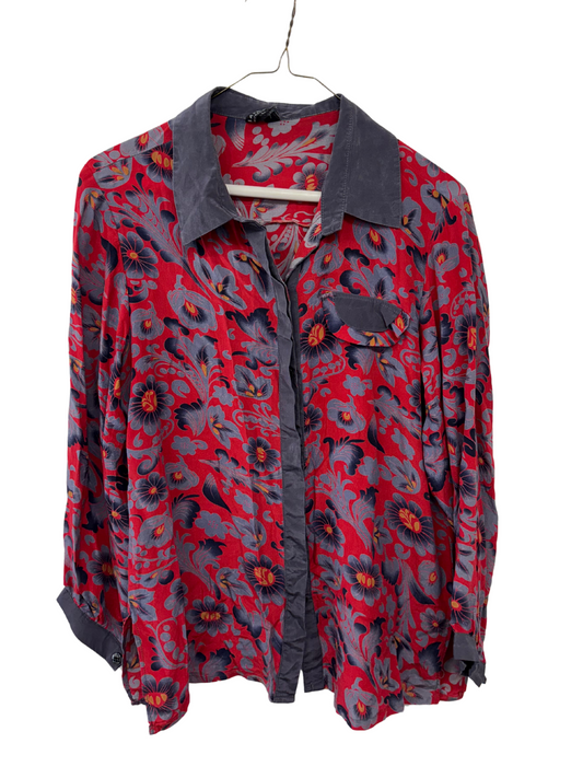 Red & Grey Long Sleeve Button Up Shirt
