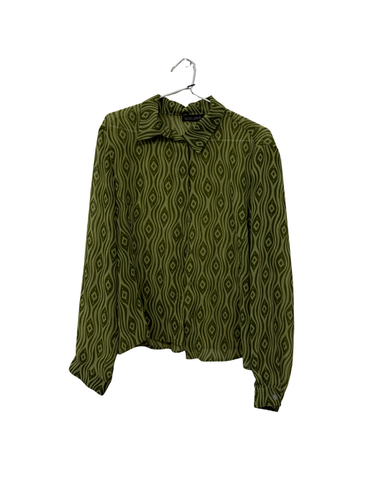 Green Sheer Patterned Long Sleeve Button Up Shirt