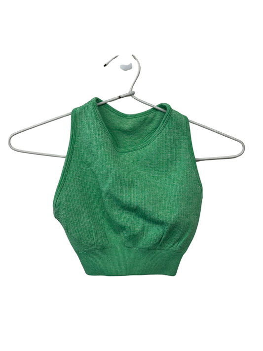 Green Rib High Neck Activewear Crop Top
