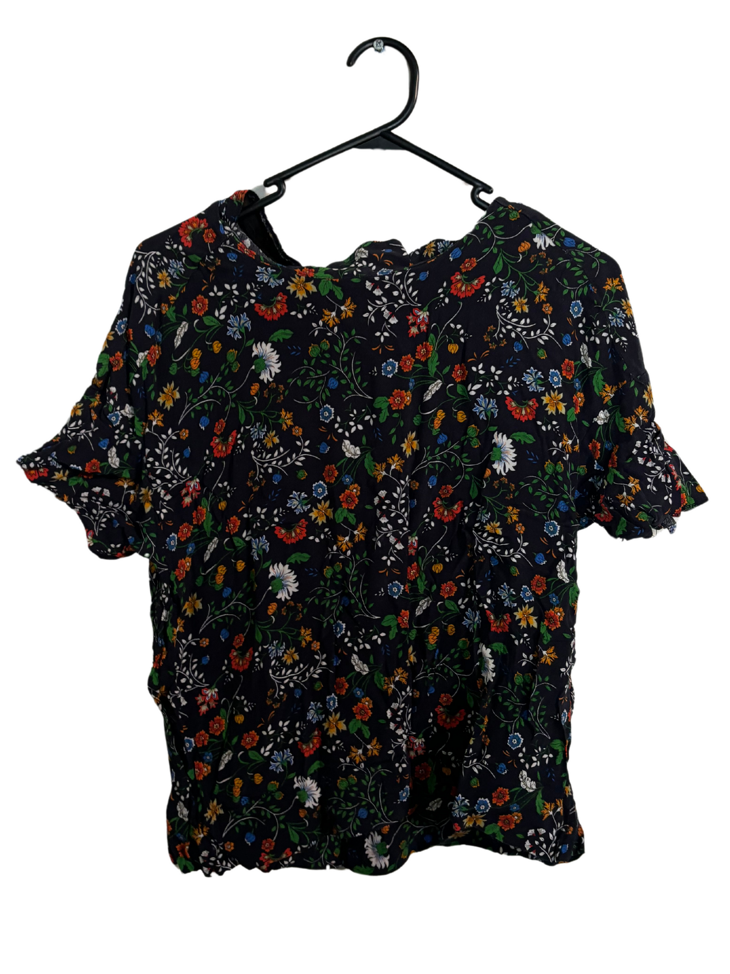 Dark Blue Multicolour Floral Short Sleeve Top