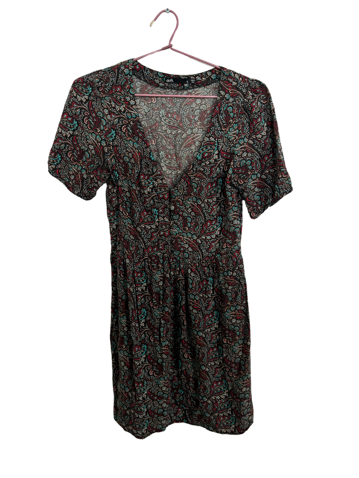 Black & Red Paisley Print Short Sleeve Dress