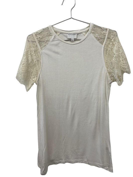 White Short Sleeve Shirt with Lace