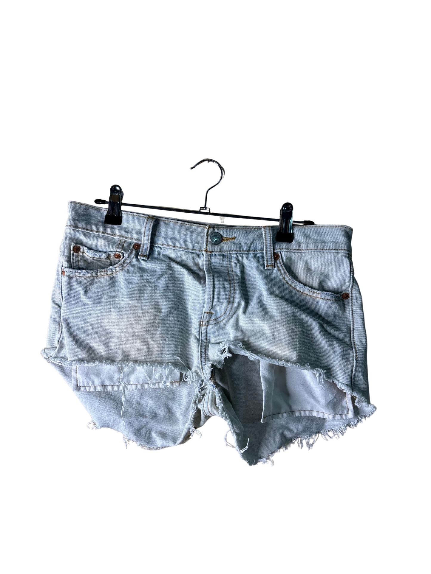 Light Blue Dirt Wash Low-Rise Raw Hem Shorts