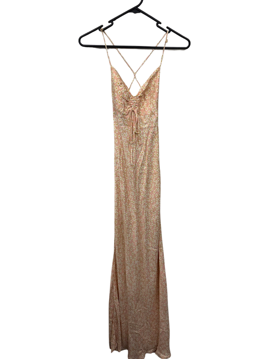 Peach & White Floral Thin Strap Maxi Dress