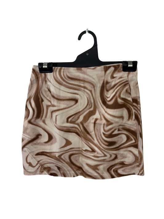 Cream & Brown Gradient Print Short Skirt with Splits