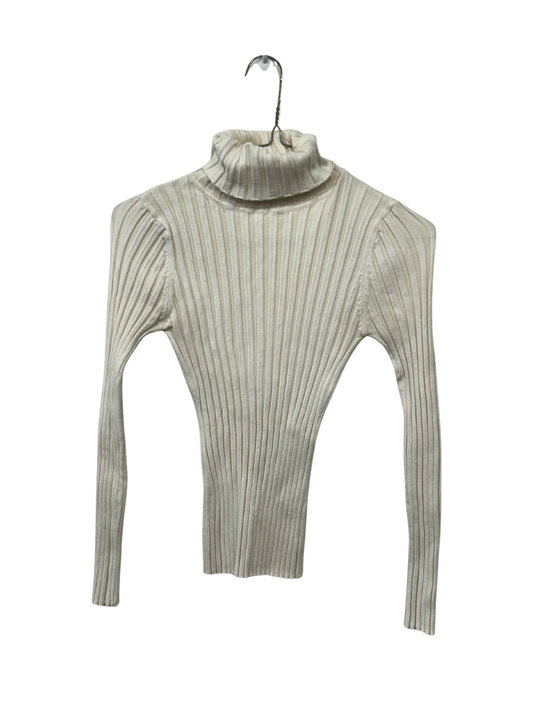 White Turtle Neck Pleated Long Sleeve Top
