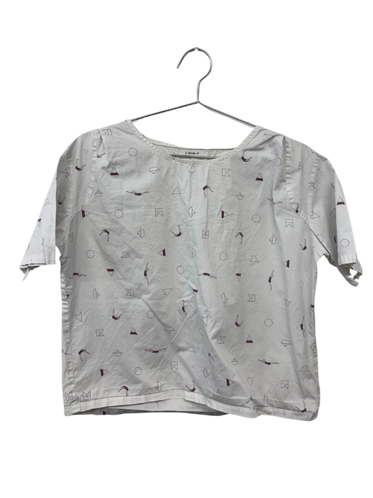 White Short Sleeve Shirt with Maroon Swimming Logos