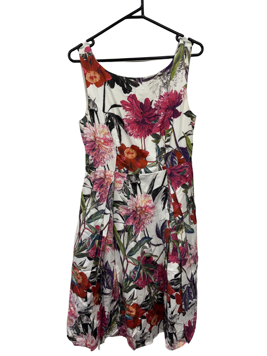 White, Pink & Purple Floral Print Sleeveless Knee Length Dress