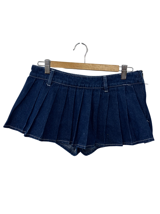 Dark Blue Denim Micro Pleated Skirt