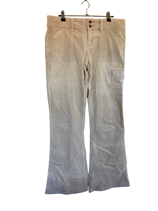 00s Light Yellow/Cream Corduroy Mid/Low-Rise Flare Pants