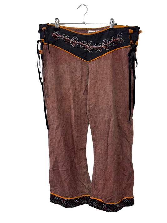 Dark Red Low Rise Tie Side Pants