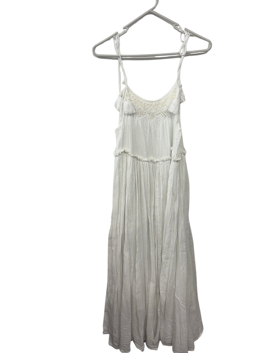 White Crinkle Strappy Beaded Midi Dress