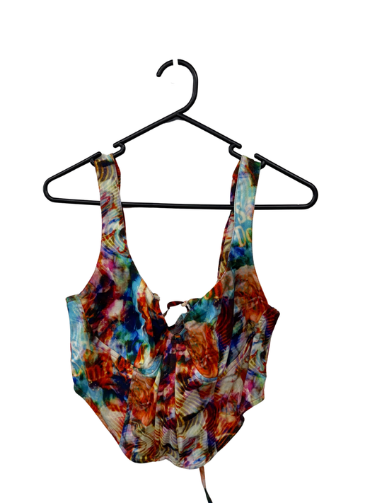 Red, Blue, White Print Sleeveless Crop Corset