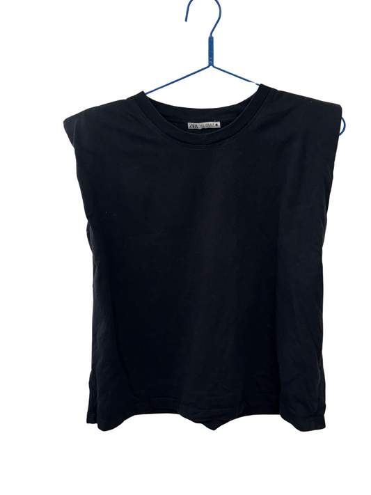 Black Sleeveless Boxy Top with Shoulder Pads
