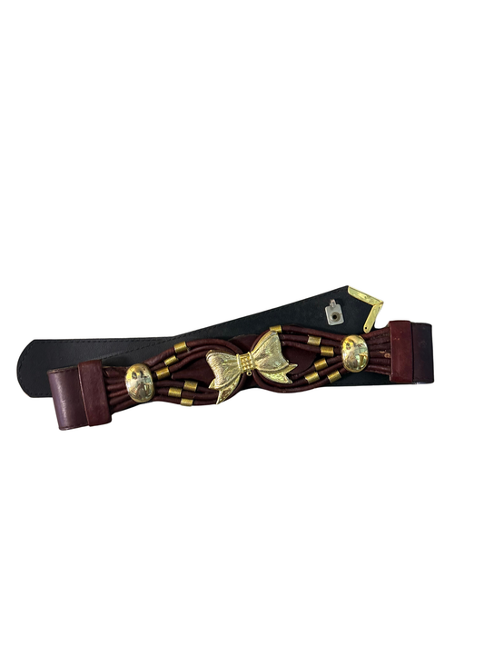 Vintage Dark Brown Belt with Gold Bow