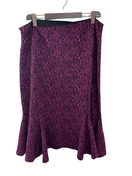 Dark Pink & Black Rose Knit Midi Skirt