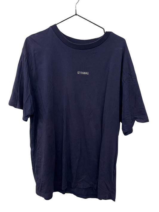 Dark Blue Short Sleeve T Shirt with White Text