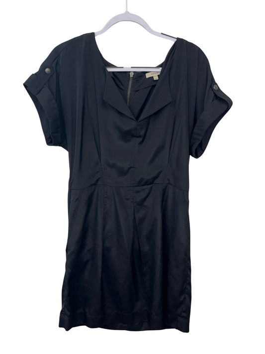 Black Short Sleeve Pleated Short Dress