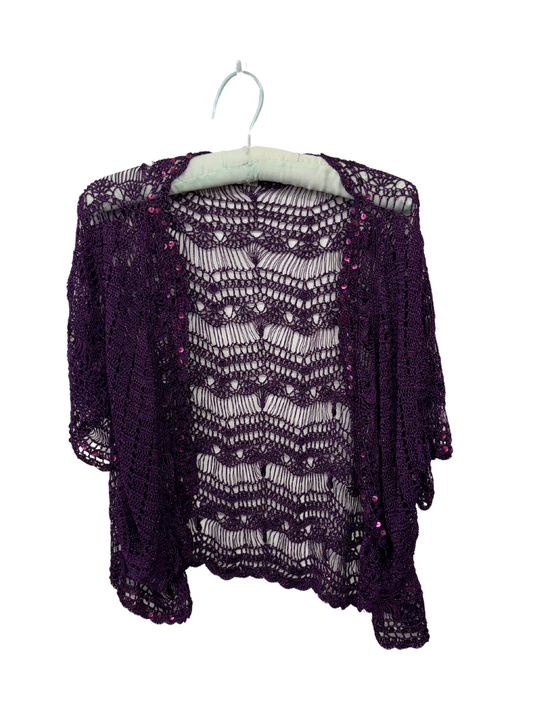 Purple Knit Sequin Short Sleeve Bolero Top