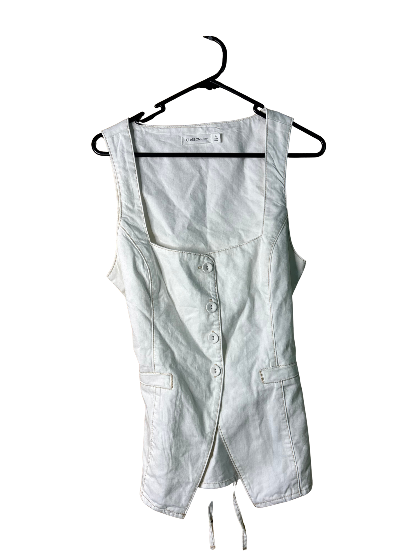 White/Cream Sleeveless Button Up Vest with Contrast Stitch