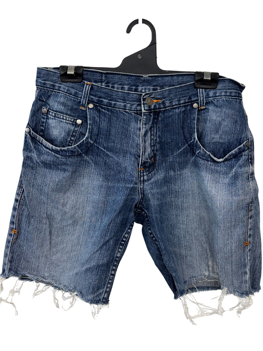 Blue Denim Shorts with Raw Hem