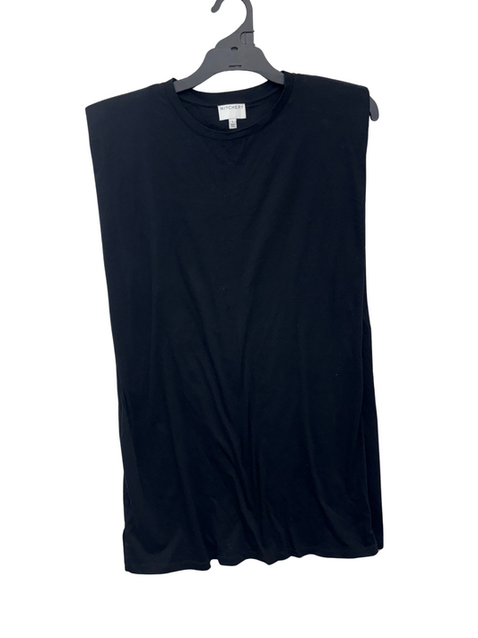 Black Sleeveless Knee Length Dress with Shoulder Pads