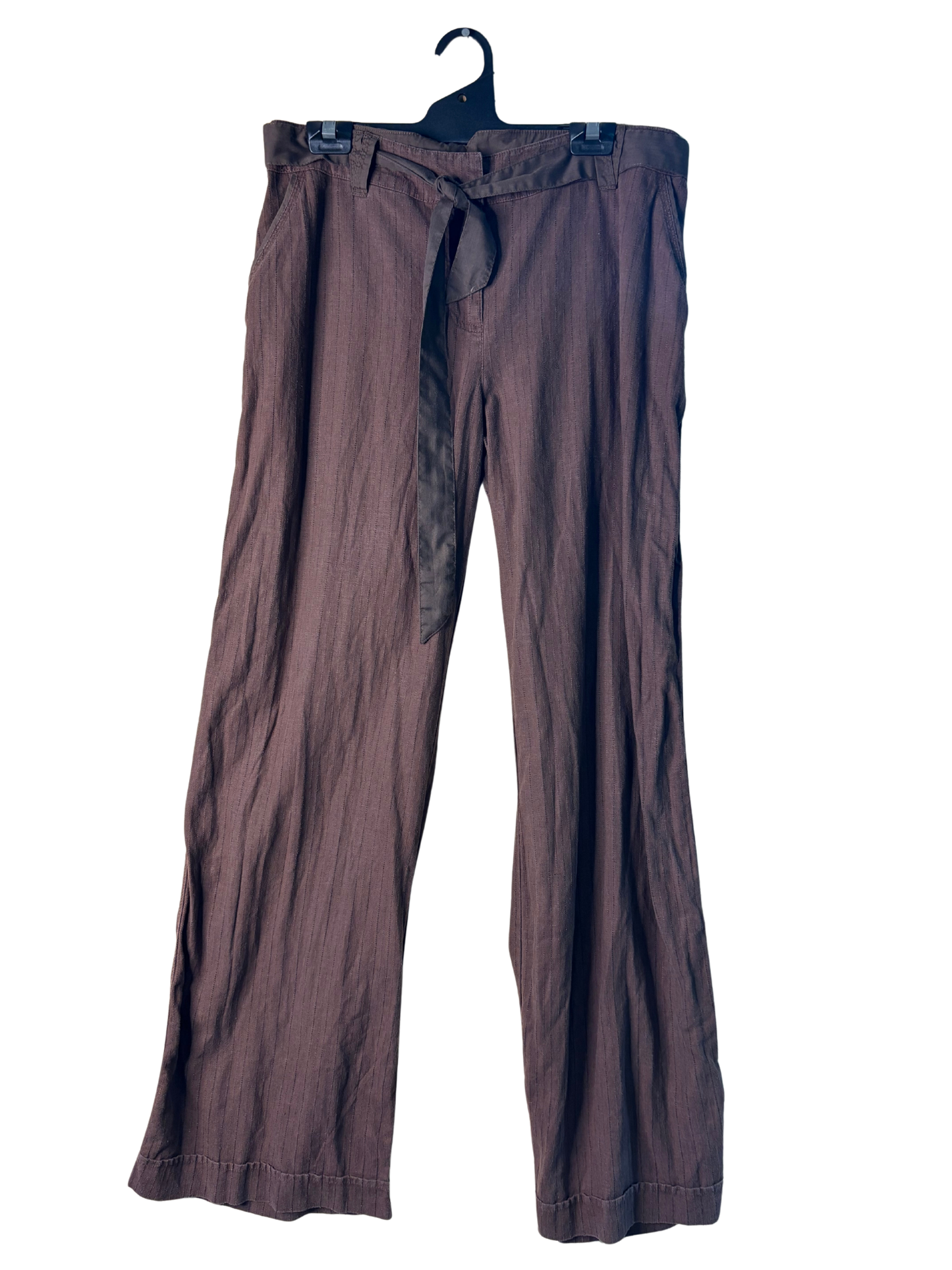 90s Brown Low-Rise Stripe Belt Wide Leg Pants