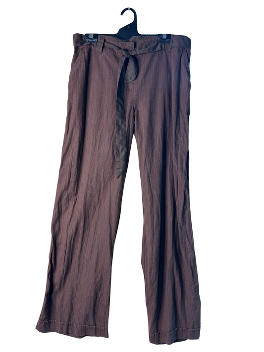 90s Brown Low-Rise Stripe Belt Wide Leg Pants