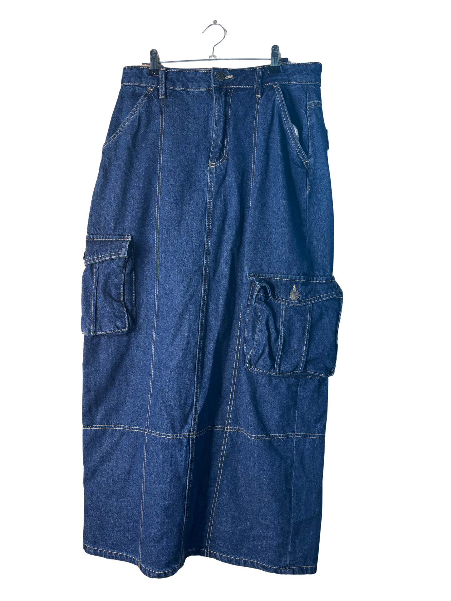 Dark Blue Denim Maxi Cargo Skirt