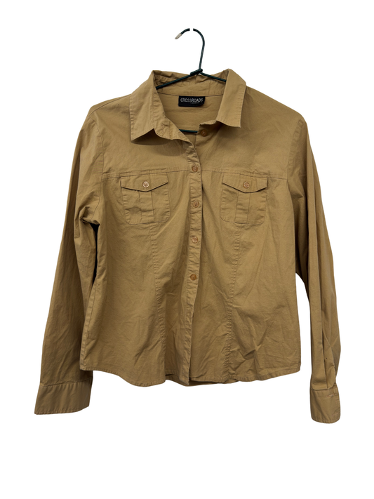 Vintage Tan/Beige Long Sleeve Button Up Shirt with Pockets